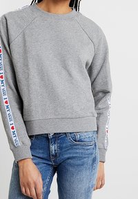 Felpa grigia con maniche raglan, polsini e orlo a coste. Le strisce laterali presentano il testo rosso e blu "I ❤️ MY VANS". Materiale morbido in misto cotone.