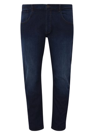 Vaqueros de denim azul oscuro con un diseño de pierna recta, que cuentan con cinco bolsillos, un cierre de botón y un sutil detalle de costura.