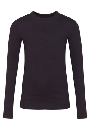 Czarny, długi rękaw, ribbed top z okrągłym dekoltem, o dopasowanym kroju i gładkiej fakturze. Wytrzymały materiał bez widocznych wzorów lub akcentów.