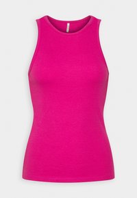 Strak zittende tanktop in felroze, gemaakt van geribde katoen, met een ronde halslijn en mouwloos ontwerp, gladde textuur en keurige stiksels.