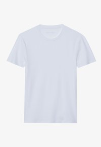 Weißes T-Shirt mit kurzen Ärmeln und rundem Ausschnitt, aus weicher Baumwolle gefertigt, mit einem schlichten Design und ohne sichtbare Muster oder Akzente.