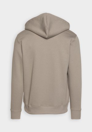 Beige Kapuzenpullover aus strukturiertem Stoff, mit Kängurutasche und gerippten Bündchen. Mit Kordelzugkapuze und elastischem Taillenbund.