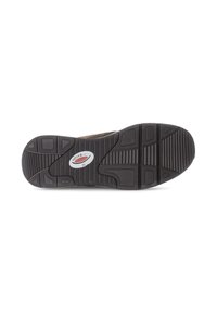 Suela de zapato de goma negra con patrones texturizados y agarres elevados. Presenta el logotipo "rolling soft", con diseños de banda de rodadura rectangulares y circulares.
