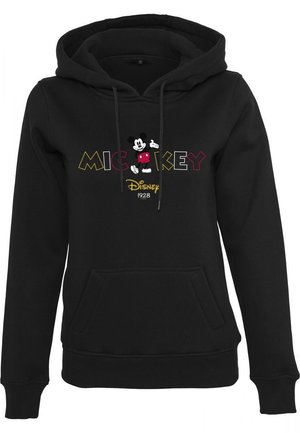 Felpa nera con cappuccio, dotata di tasca frontale e coulisse, con il testo colorato "MICKEY", una grafica di Topolino e il logo "Disney 1928".