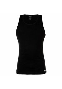 Débardeur noir de la marque Diesel, sans manches, avec col rond et petite étiquette logo en bas de l’ourlet, présenté sur fond blanc.