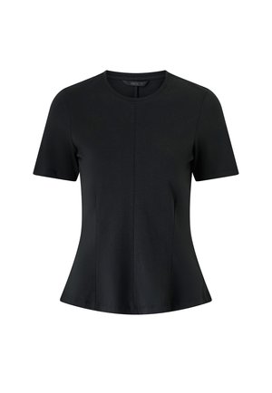 T-shirt nero aderente a maniche corte con scollatura rotonda e dettagli di cuciture sottili sul davanti e sui lati.