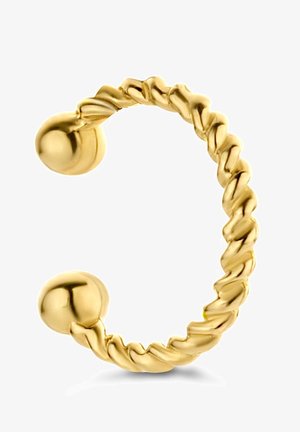 Bracelet manchette en or torsadé avec extrémités lisses et arrondies, design ouvert et finition polie pour un look élégant et minimaliste.