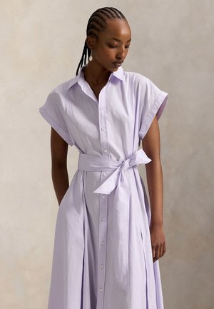 STRIPED BELTED COTTON DRESS - Skjortekjole - purple/white