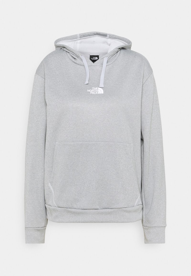 Sweat à capuche gris clair à enfiler avec poche frontale, capuche à cordon, poignets côtelés et logo blanc « The North Face » sur la poitrine.