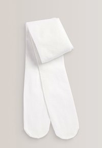 Witte katoenen maillots met een zachte textuur, voorzien van een platte tailleband en een gladde afwerking, netjes opgestapeld.