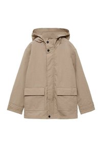 Bežna kapuca iz lahkega materiala, z zadrgo po celotni sprednji strani, dvema velikima sprednjima žepoma in črnimi dodatki.