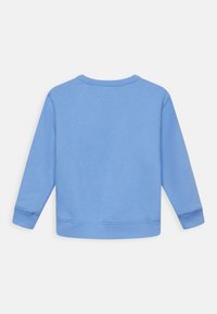 Vaaleansininen pitkähihainen collegepaita, joka on valmistettu puuvillasta. Siinä on pyöreä pääntie, ribbireunukset hihansuissa ja suora helmaliitos. Siisti muotoilu ilman koristeluja.