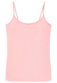 Débardeur rose à fines bretelles, fabriqué en coton doux. Il présente un design simple et ajusté avec un col rond.
