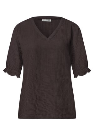 Street One, KURZARM BLUSE MIT V-NECK UND RÜSCHEN - Bluse - black coffee