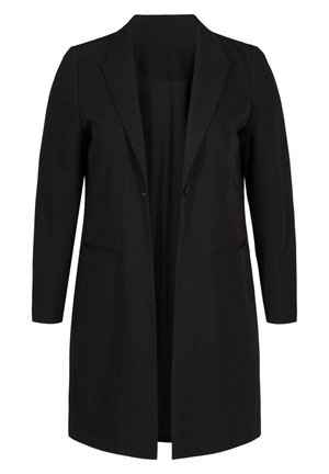 Zwart op maat gemaakt blazer met lange mouwen, notch revers, één-knops sluiting en twee vo pockets. Glad stof, rechte silhouet.