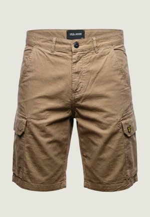 Kaťákové šortky khaki barvy s předním knoflíkem, poutky na pásek, bočními kapsami s klopami a logem Lyle & Scott na pravé kapse.