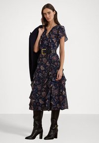 Lauren Ralph Lauren FLORAL RUFFLE TRIM GEORGETTE DRESS - Kasdienė suknelė - navy multi