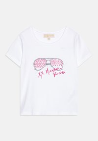 Witte katoenen T-shirt met een roze strass zonnebril grafiek en "XX Michael Kors" tekst in het roze, ronde hals en korte mouwen.