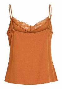 Orange camisole med justerbara band, med en spetsdetalj vid halslinjen. Slät tyg med avslappnad passform och rundad nederkant.