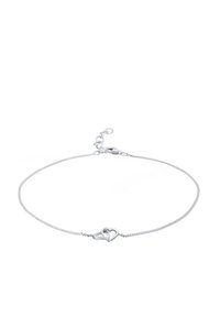 Zilveren armband met een fijne ketting, met een hartvormige bedel in het midden. Het ontwerp bevat een kreeftsluitingen en een verstelbare lengte.