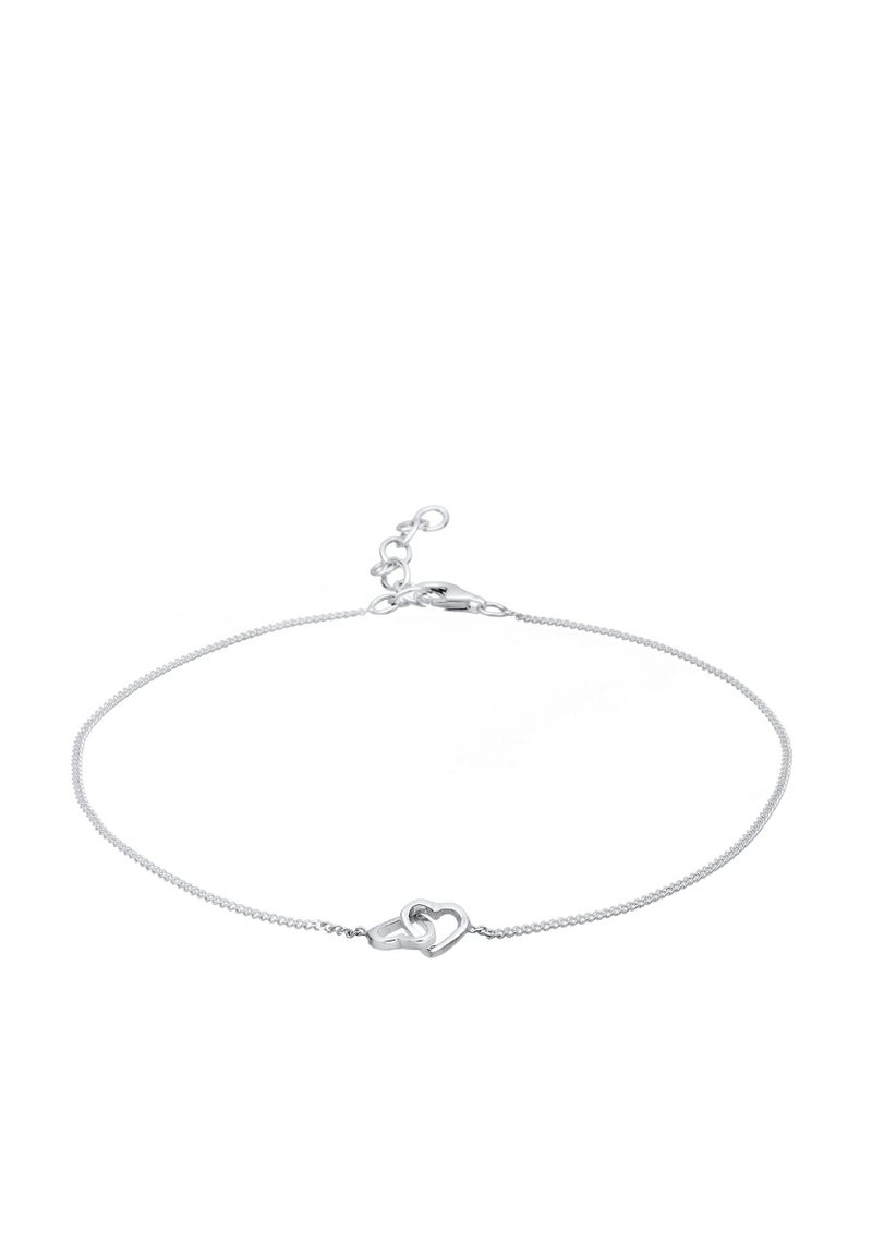 Zilveren armband met een fijne ketting, met een hartvormige bedel in het midden. Het ontwerp bevat een kreeftsluitingen en een verstelbare lengte.