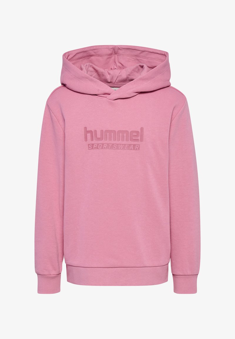 Felpa rosa realizzata in tessuto morbido, con tasca a marsupio e polsini a costine. Logo "Hummel Sportswear" impresso sul davanti.