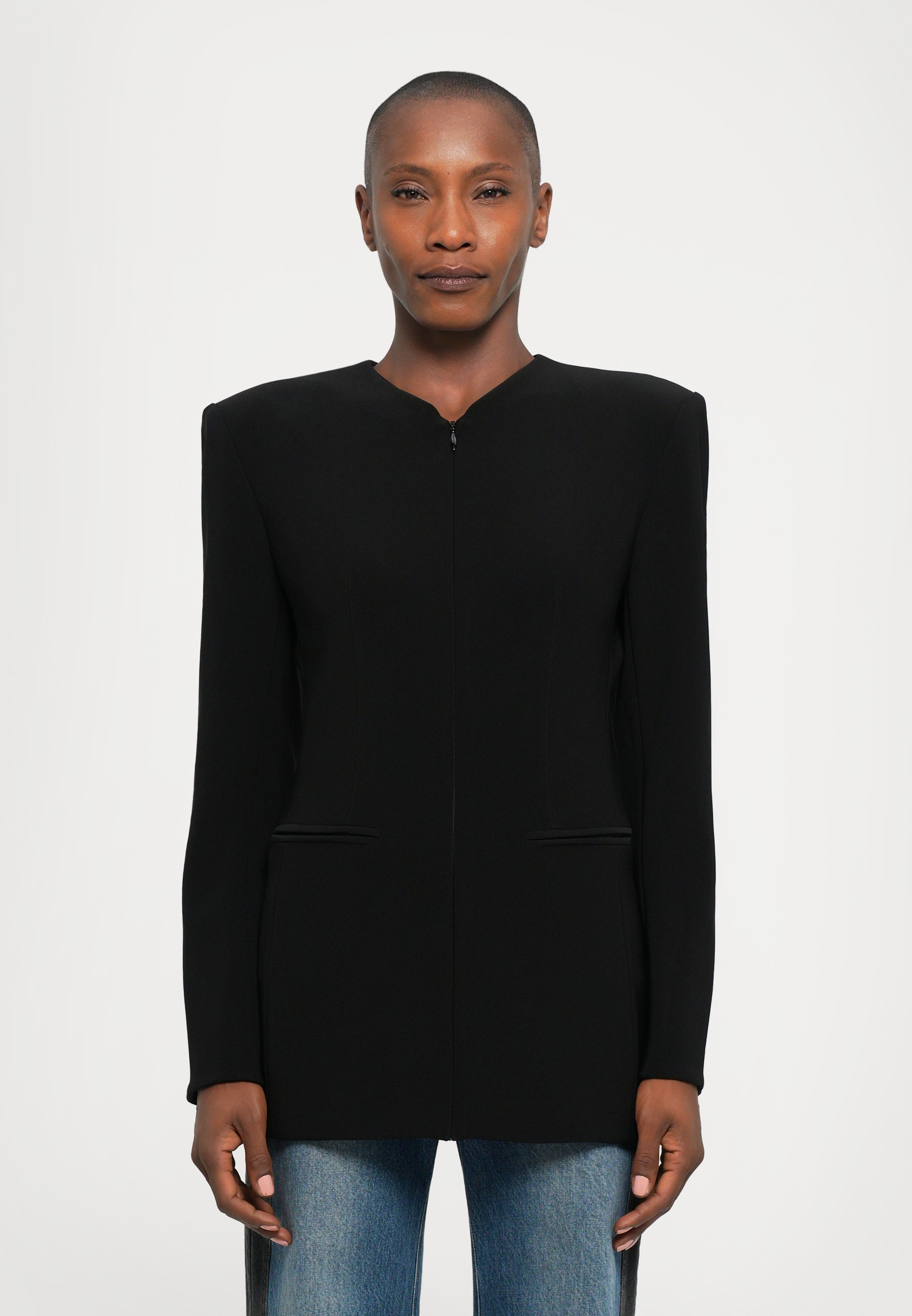 ジャケット・アウター Ameri vintage SHEER DOLMAN JACKET BLACK Norma Kamali SHOULDER PAD V NECK ZIP FRONT JACKET - Summer jacket