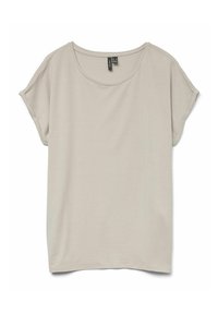 T-shirt grigio chiaro a maniche corte con vestibilità ampia, scollo rotondo e tessuto testurizzato. Nessun motivo o dettaglio hardware di rilievo.