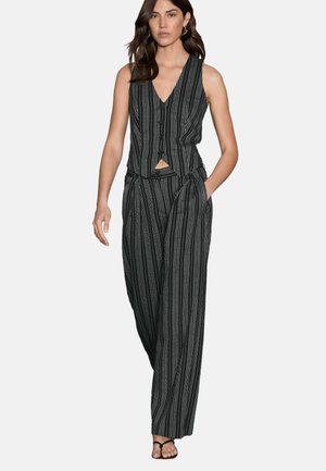 STRAIGHT LEG TEXTURED STRIPED - Pantaloni - black white