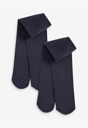 Marineblauwe panty met een gladde textuur, voorzien van een brede band aan de bovenkant en ronde tenen, ontworpen voor comfort en veelzijdigheid.