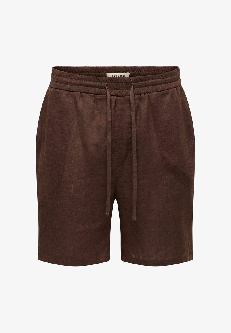 Shorts marron décontractés avec une taille élastique et un cordon de serrage ajustable, en tissu léger.