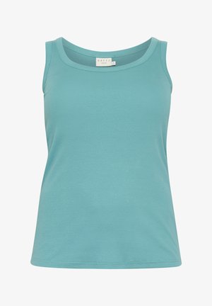 Hellblaues Tanktop aus einem gerippten Stoff. Mit einem runden Ausschnitt und breiten Schulterträgern. Schlichtes und figurschmeichelndes Design.