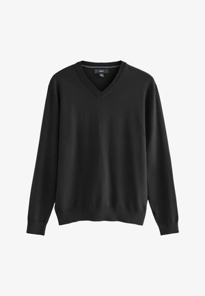 V NECK FIT LONG SLEEVE - Bluză de molton - black