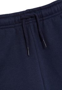 Navy Sweatpants mit glatter Textur, elastischem Bund und verstellbarem Kordelzug mit metallenen Aglets. Schlichtes Design, keine Muster.