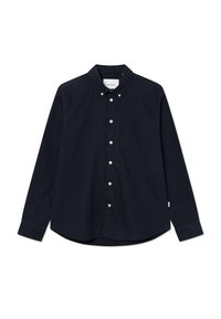 Marineblauwe overhemd met lange mouwen, een button-down kraag, één borstzak en witte knopen. Glad materiaal met een klassieke pasvorm.