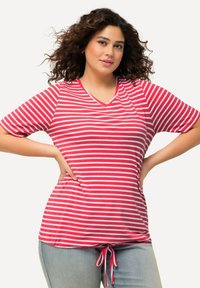Ulla Popken STRIPED DRAWSTRING HEM SHORT SLEEVE TEE - Triko s potiskem - pink