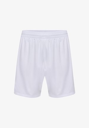 Weiße Sportshorts mit elastischem Bund und glattem, leichtem Stoff. Gerader Beinverlauf; keine sichtbaren Aufdrucke oder Logos.