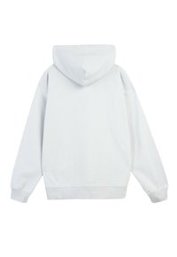 Jasnoszara, materiałowa bluza z kapturem. Charakteryzuje się luźnym krojem, długimi rękawami oraz prostym fasonem bez widocznych logo czy wzorów.