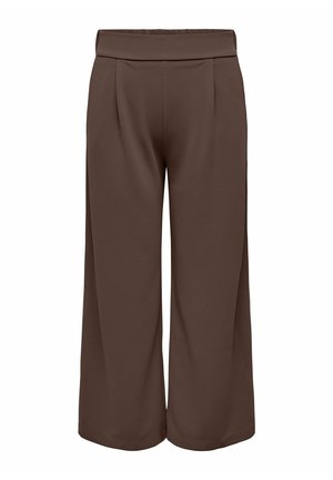 Pantalon large marron coupé court avec une taille haute et des plis devant, présenté sur un fond blanc.