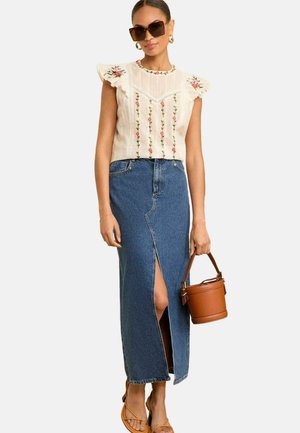 REGULAR FIT - CREW NECK - Bluse - white ecru embroidery