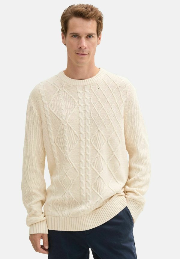 MIT ZOPFMUSTER - Strickpullover - smooth light sand