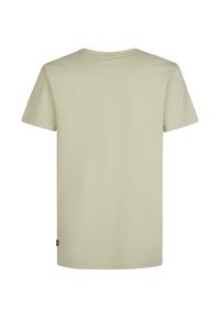Lichtgroene t-shirt met korte mouwen, ronde hals, van katoen, met een eenvoudige uitstraling. Het heeft een klein logotag aan de onderkant links.