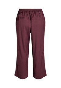 Pantalons cropped bordeaux avec une taille élastique, dotés de deux poches arrière et d'un tissu doux et texturé.