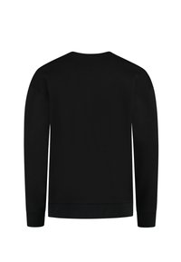 Zwarte sweatshirt met lange mouwen, ronde hals en ribgebreide manchetten. Dure structuur, geen zichtbare patronen of versieringen. Achteraanzicht weergegeven.