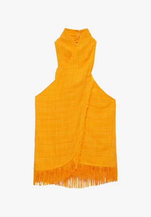 PULL&BEAR, SURPLICE HALTER WITH FRINGE - TOP - Blouse - orange