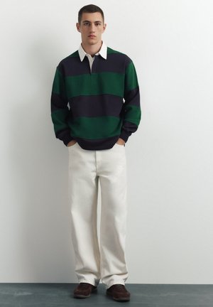 PULL&BEAR, STRIPED LONG SLEEVE WITH EMBROIDERY - POLO SHIRT - Polo - dark green