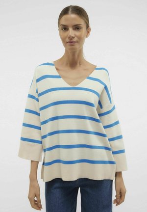 Vero Moda VMSABA 3/4 V-NCK STRIPE GA NOOS - Strickpullover - birch