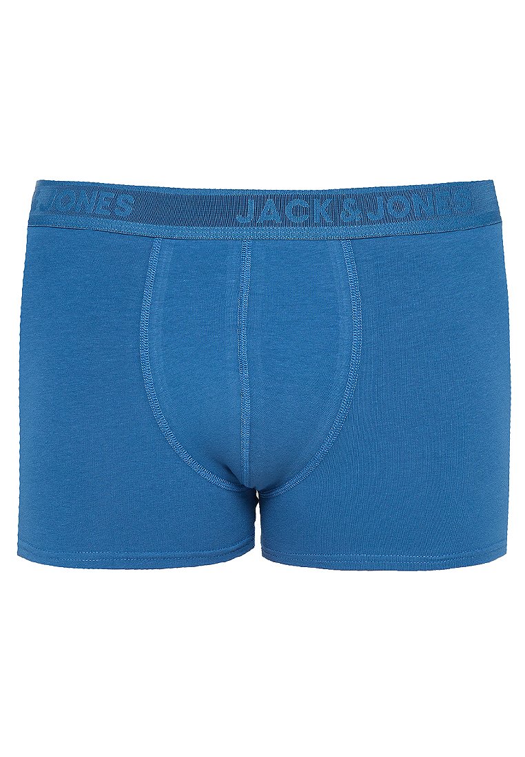 Bóxers de hombre en color azul con costuras visibles y una ancha cinturilla elástica grabada con la marca "Jack & Jones".