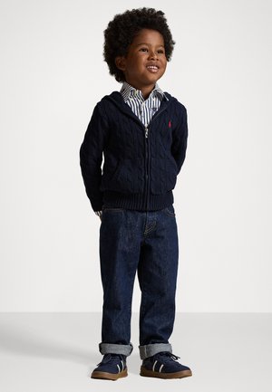 CABLE COTTON HOODED FULL ZIP JUMPER - Strickjacke - navy