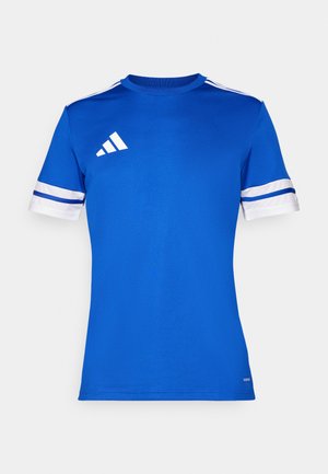 Sinine lühikeste varrukatega spordisärk, mis on valmistatud siledast kangast. Varvastes on valged ja sinised triibud ning vasakul rinnal on logo.